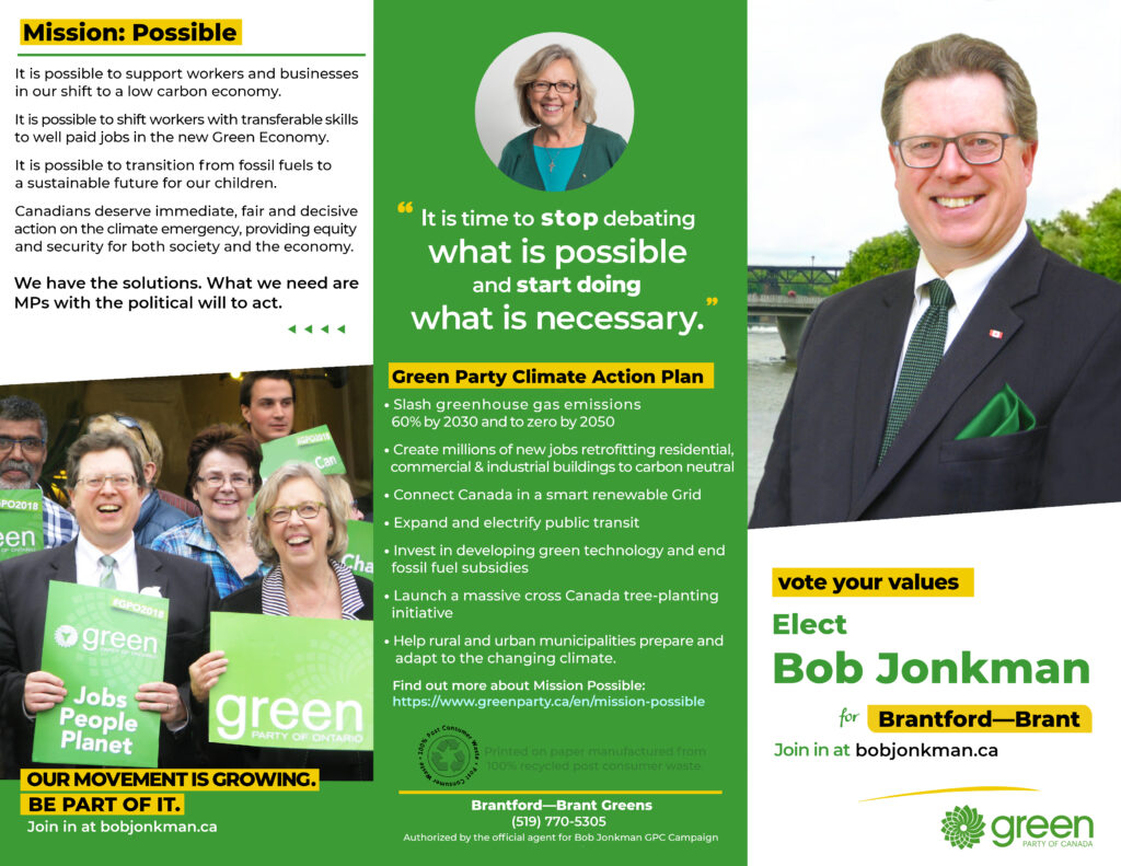Bob Jonkman 2019 trifold Candidate brochure Front