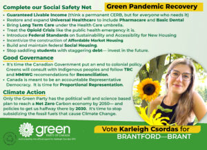 Karleigh Csordas, Green Party of Canada candidate for Brantford-Brant Rack Card (back)