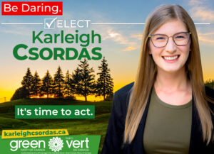 Karleigh Csordas, Green Party of Canada candidate for Brantford-Brant Rack Card (front)